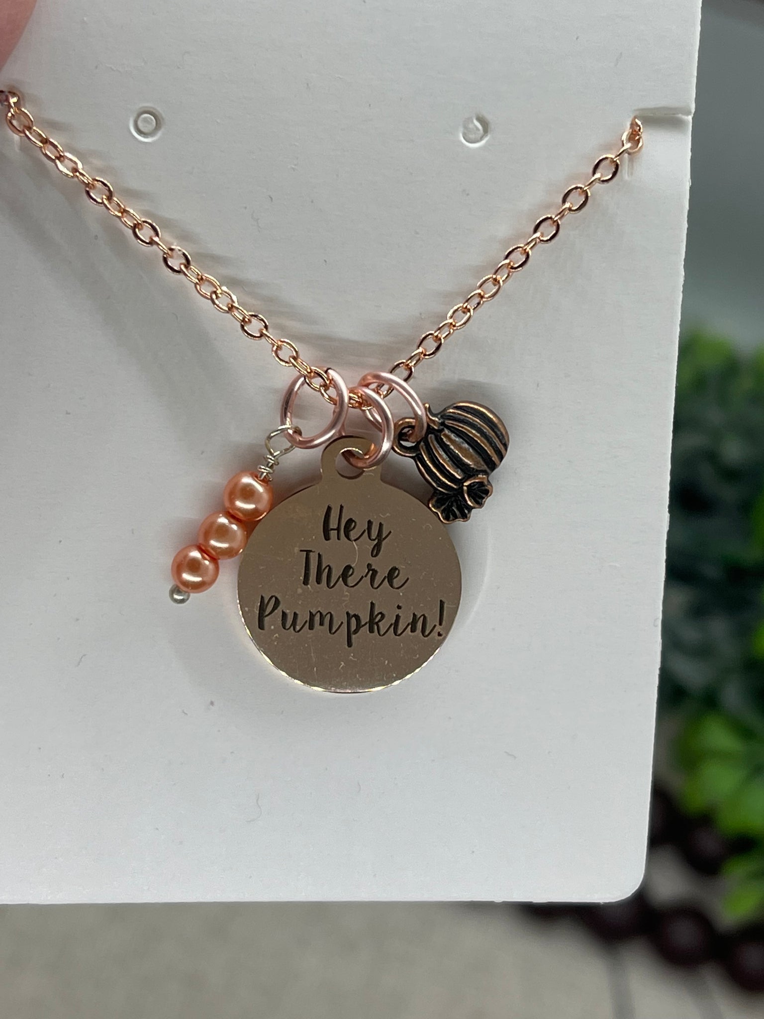 "Hey There Pumpkin!" Rose Gold Charm Necklace