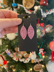 Pink Glitter Leather Earrings