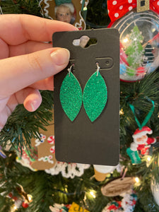 Fine Green Glitter Leather Earrings