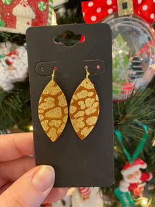 Cognac and Metallic Gold Leopard Print Leather Earrings