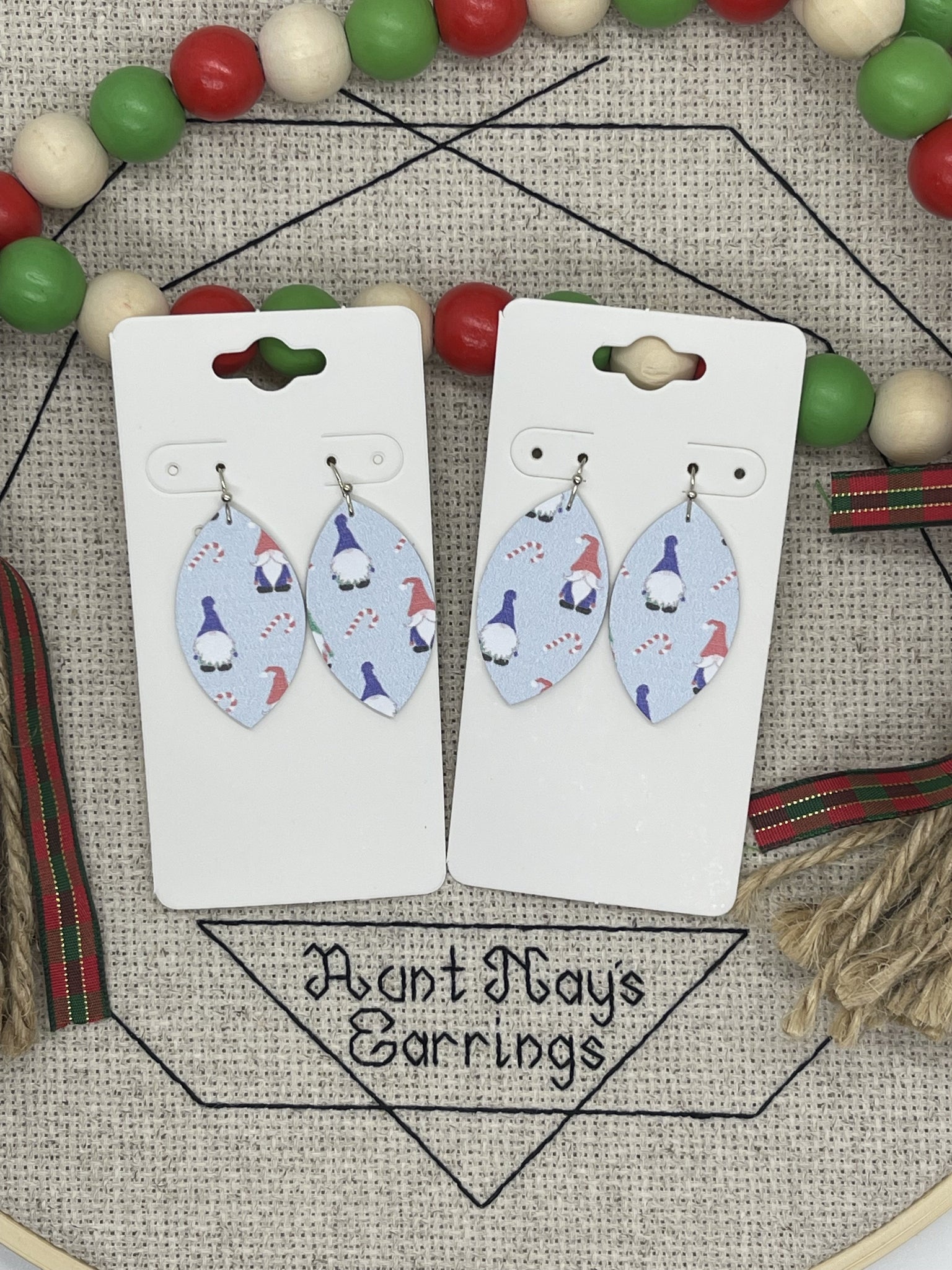 Adorable Little Gnomes on Light Blue Leather Earrings