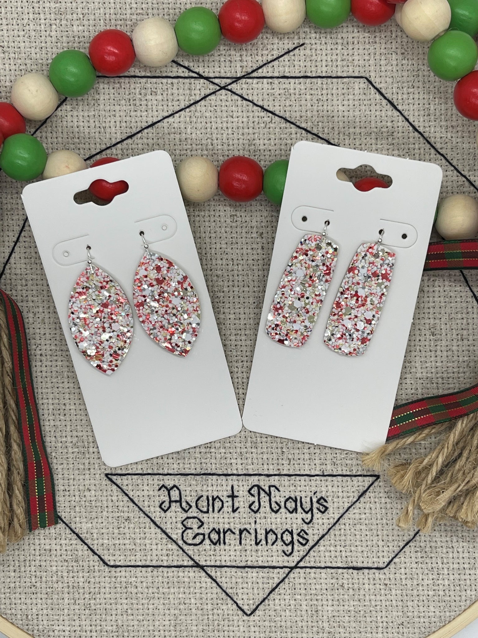 Candy Cane Glitter Cork on Leather Earrings