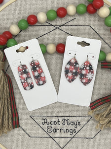 Black and Red Buffalo Plaid with White Snowflakes Earrings