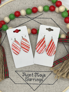 Red and White Candy Cane Striped Cork Earrings