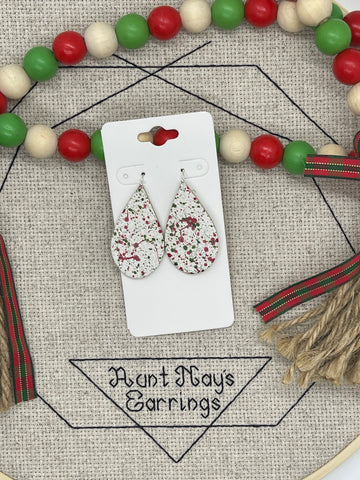 White Cork with Red and Green Paint Splatters Earrings