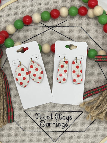 White Cork with Red Dots on Red Leather Earrings