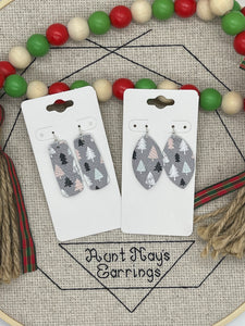 Gray Leather Christmas Tree Print Earrings