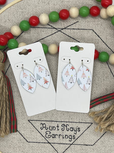 White Leather Pastel Christmas Tree Print Earrings