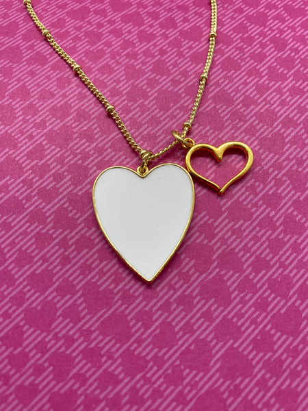 White Enamel Heart Necklace with Gold Heart Charm