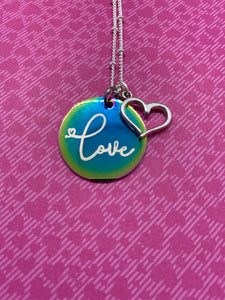 Colored Pendant Necklace with LOVE Engraving and Heart Charm