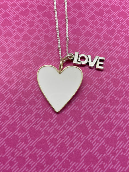 White Enamel Heart Necklace with LOVE Charm
