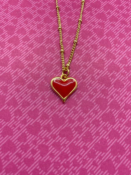 Tiny Red Enamel Heart Necklace