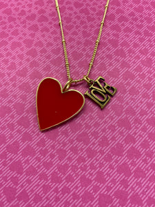 Red Enamel Heart Necklace with LOVE Charm