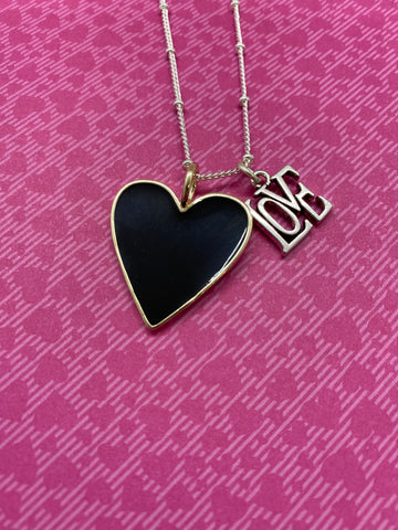 Black Enamel Heart Necklace with LOVE Charm