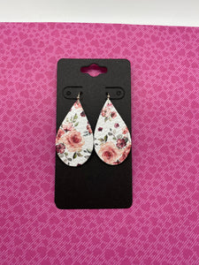 Pink Rose Print Leather Earrings