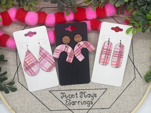 Shades of Pink Plaid Cork on Leather Earrings