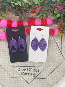 Royal Purple Suede Leather with a Metallic Sparkle Print Earrings