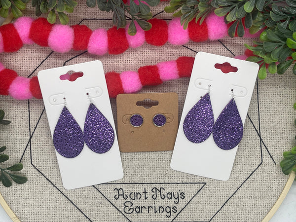 Royal Purple Suede Leather with a Metallic Sparkle Print Earrings