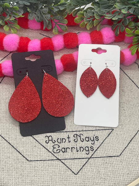 Red Suede Leather with a Metallic Sparkle Print Earrings