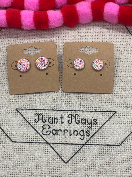 Taffy Pink Gold Silver and White Glitter on Leather Earrings