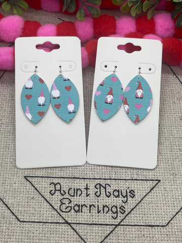 Valentine's Day Gnome Print Leather Earrings
