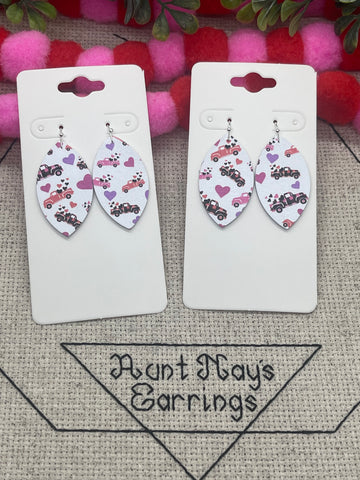 Valentine's Day Plaid Truck Print Leather Earrings