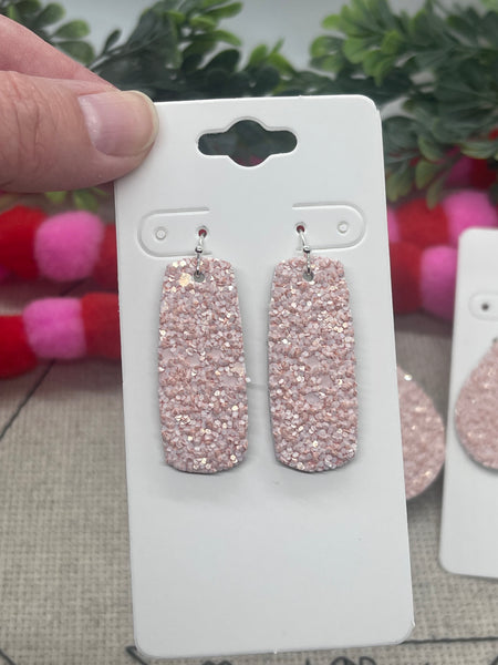 Blush Pink Chunky Matte Glitter on Leather Earrings