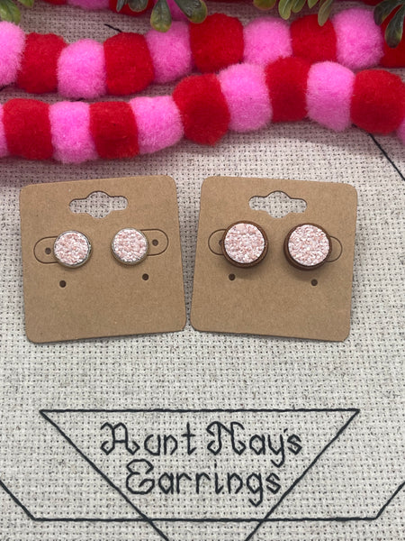 Blush Pink Chunky Matte Glitter on Leather Earrings