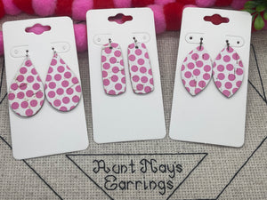 White Cork with Pink Dots Circles on Leather Earrings