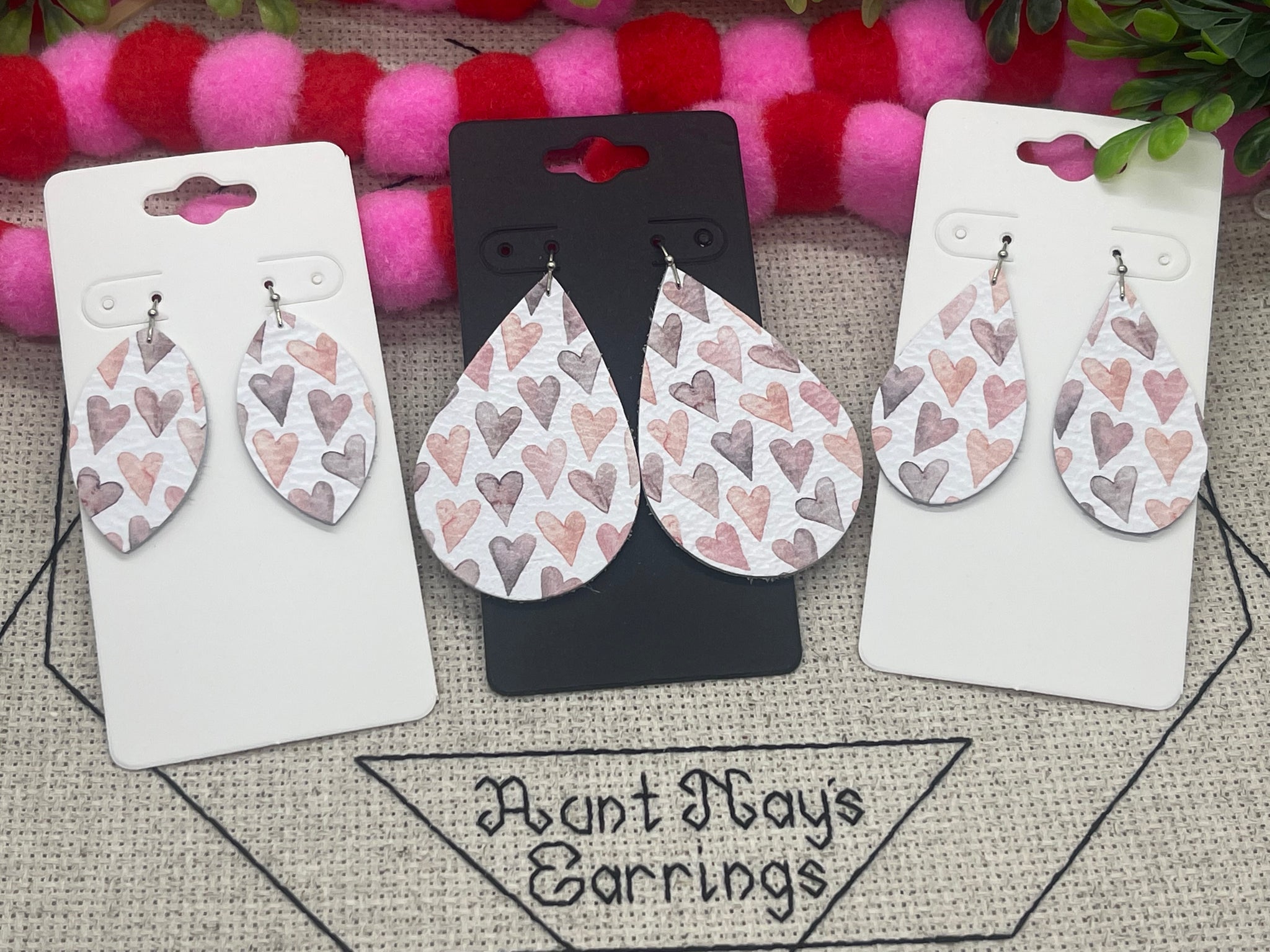 Watercolor Neutral Colored Heart Print Leather Earrings