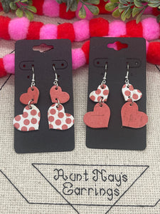Double Heart Stacked Earrings in Red Cork and Red Dots