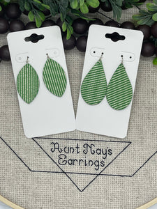 Green Suede with Metallic Gold Pinstripe Print Leather Earrings