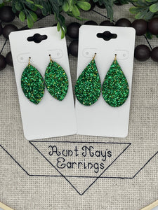Green and Gold Chunky Glitter Cork on Leather Earrings