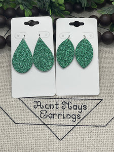 Green Fine Glitter Cork on Leather Earrings