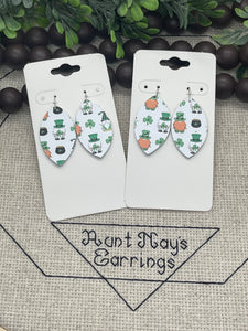 St. Patrick's Day Gnome Print Leather Earrings
