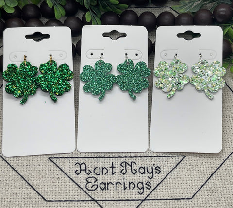 Shamrock or 4-leaf Clover Shaped Cork and Leather Earrings