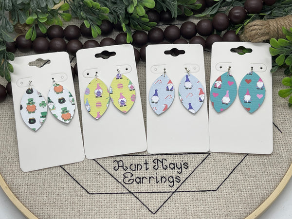 St. Patrick's Day Gnome Print Leather Earrings