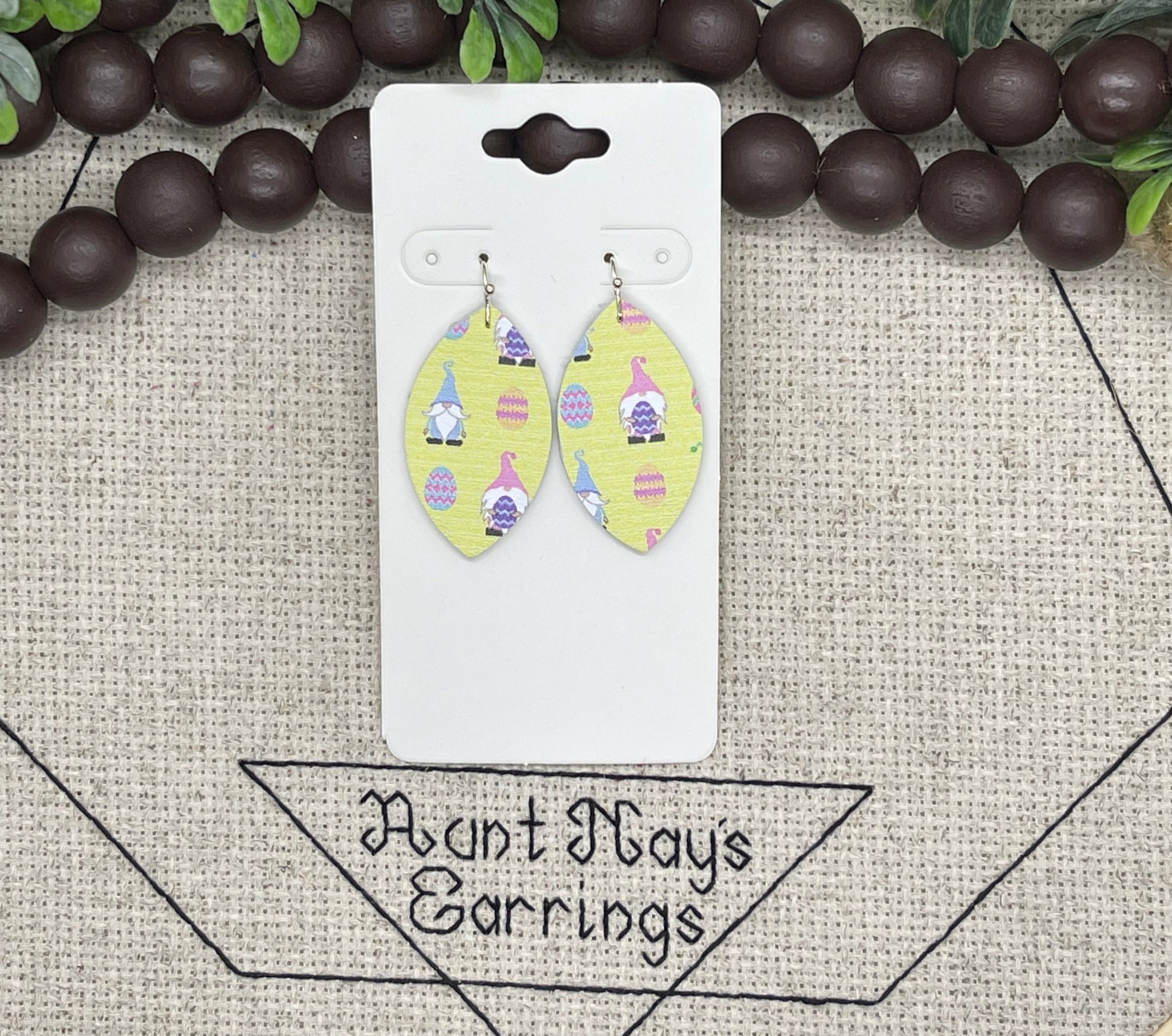 Easter Gnome Print Leather Earrings