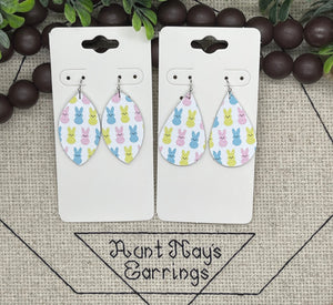 Yellow Pink and Blue Bunny Print Leather Earrings