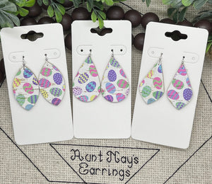 Colorful Easter Egg Print Cork on Leather Earrings