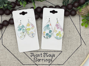 Pastel Petals on White Leather Earrings