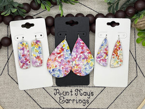 Bright Multi-colored Abstract Watercolor Petals on Cork Leather Earrings