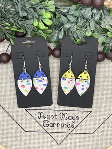 Multi-colored Dobs on White Cork with a Blue or Yellow Connector Earrings