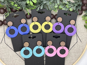 Circle Cutouts of Solid Color Cork with a Wood Stud Earrings