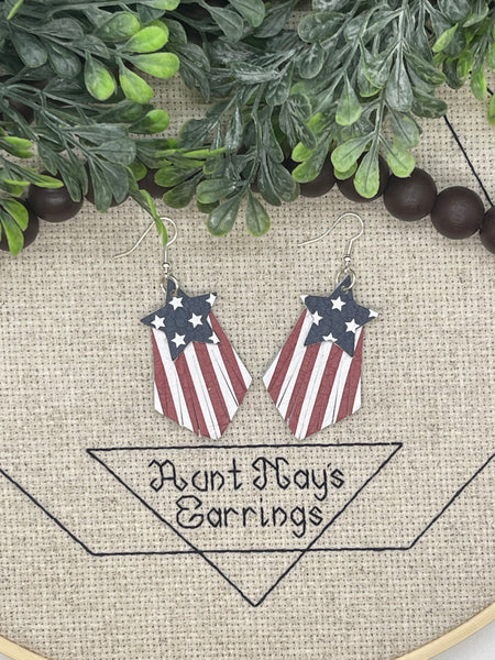 Fringy Red White and Blue Stars and Stripes Layered Leather Earrings