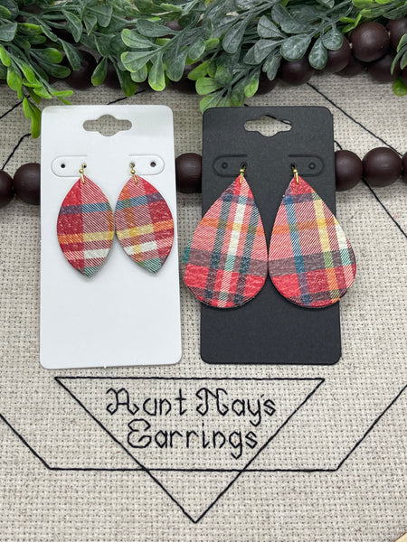 Red Christmas Plaid Leather Earrings