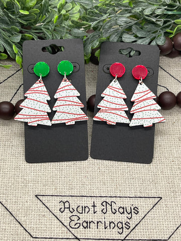 Christmas Tree Shaped Snack Cake Print Wood Earrings