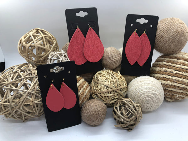 Bright Coral Pebble Textured Leather Earrings