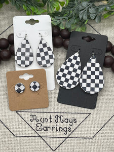 New Smaller Print! Checkered Flag Race Racing Print Leather Earrings
