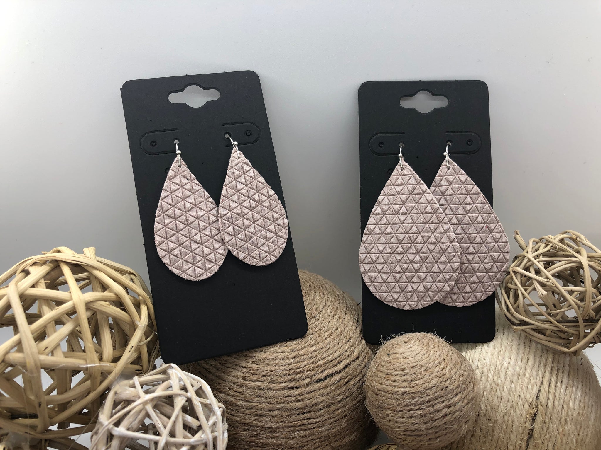Triangle Textured Taupe Leather Earrings